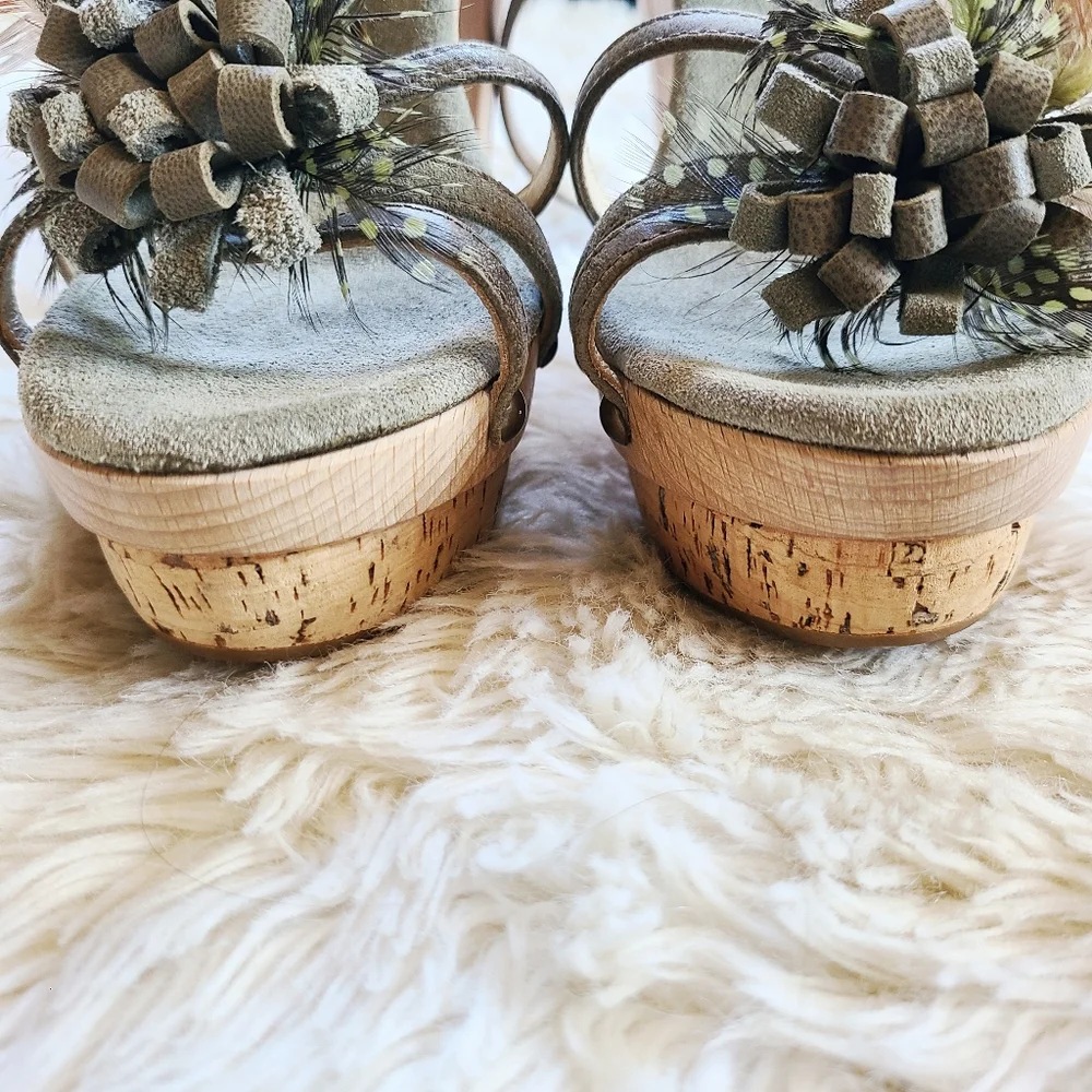 Olive Green Floral Cork Platform Sandals